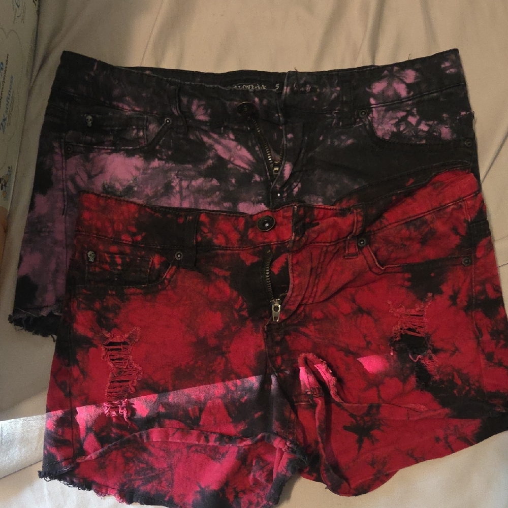 Lovesick Red and Black Jean Shorts with Edgy Abstract Design